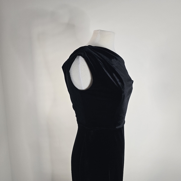 Jenny Yoo Black Velvet Jordan Asymmetrical Shoulder Formal Bridesmaid Dress 10 - Picture 7 of 16